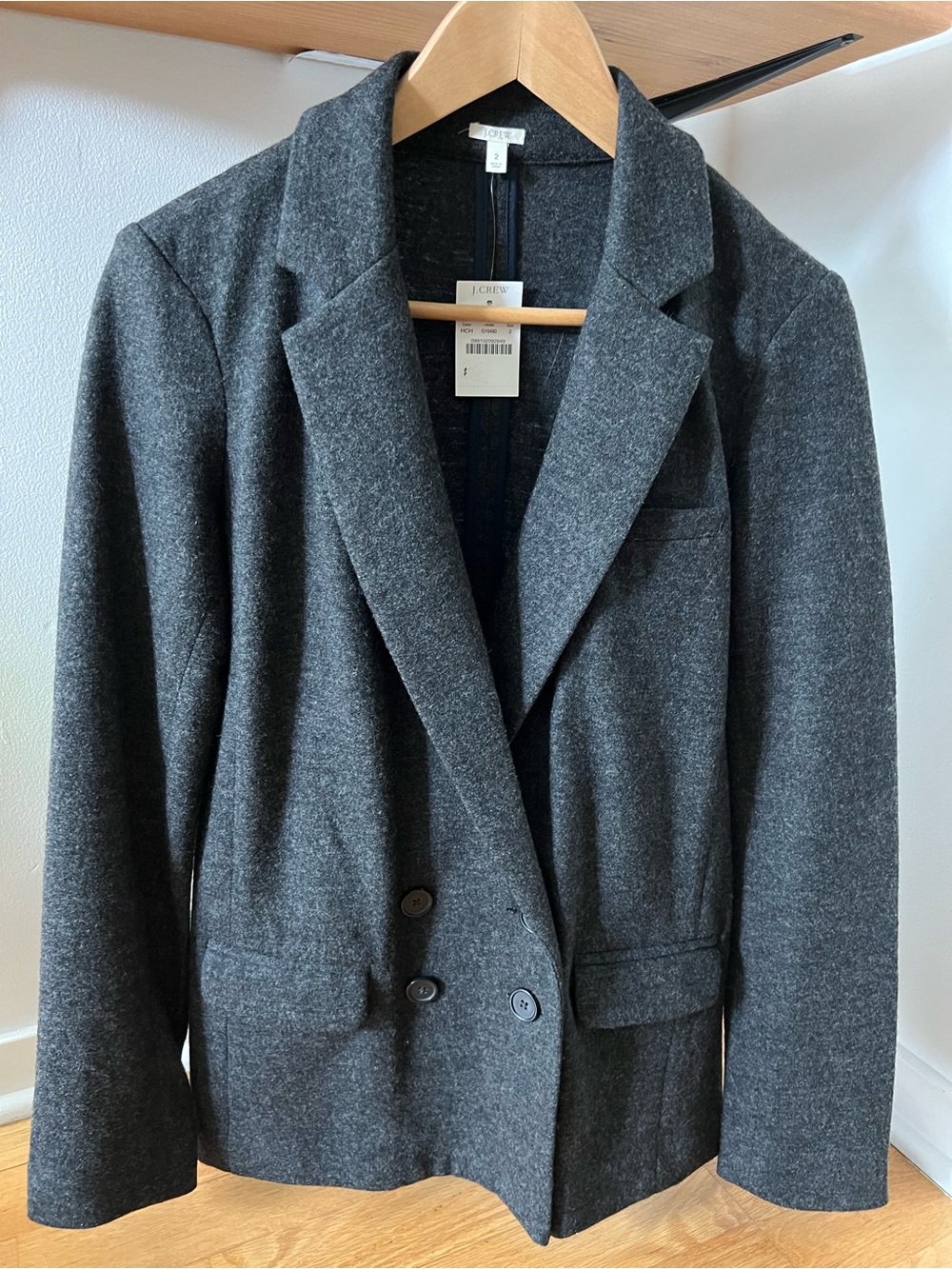 J. Crew Dark Charcoal Double-Breasted Wool Blazer